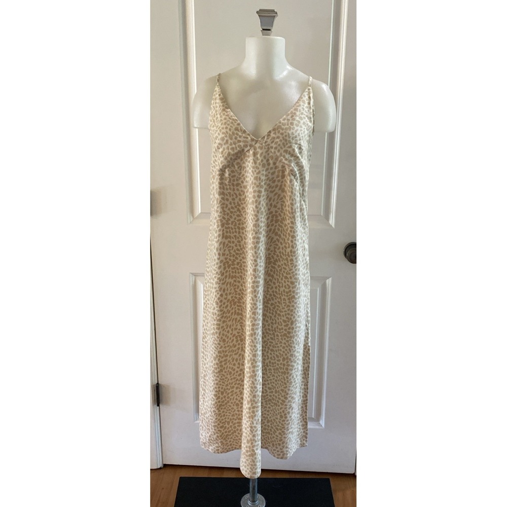 Gap Linen Blend‎ Animal Print Midi Dress Size 8/ M Beige Vacation Resort Beach